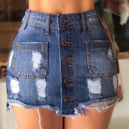 Skirts Vintage Denim Wrapped Hip Short Shirts For Women 2024 Summer Casual Women's Hollow Out Mini Skirt Female Street Button