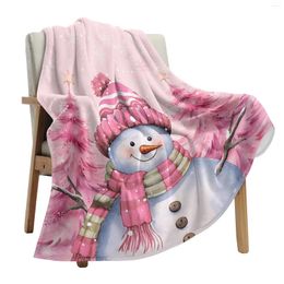 Blankets Christmas Snowman Pink Tree Throw Blanket Soft Plush Warm Sofa Holiday Gifts