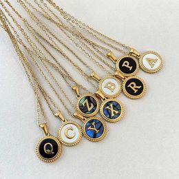 Pendant Necklaces G D New Original Gold Stainless Steel Vintage Letter Coin Pendant Necklace with Female Initial 26 Letter Jewellery Gift J240513