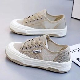 Casual Shoes Summer Women's Full Board Flat Thick Sole Mesh Breathable Small White Comfortable Light