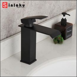 Bathroom Sink Faucets Matte Black Basin Faucet Stainless Steel Wash Mixer Tap Waterfall Spout Deck Mounted & Cold