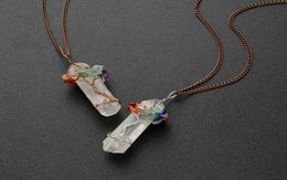 Chakra Gemstone Tree of Life Pendant Wire Wrapped Natural Clear Quartz Healing Crystal Point Necklace Mother039s Day Gift4814318