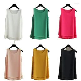 Women's Tanks Women Tank Top White Blue Red Chiffon Summer O Neck Sleeveless Tops Vest Shirts Female Office Work Fashion Clothing