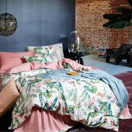 Bedding Sets 30 Egyptian Cotton Bed Linen Sheets Soft Satin Leaf Frond Print Pastoral Duvet Cover Pillowcases Bedspreads