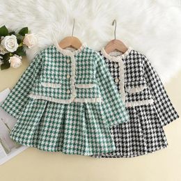 Clothing Sets Girls' 2-6Y Baby Small Fragrance Suit Children's Spring Fashionable Thousand Bird Plaid Lace Jacket Set Kid's Dress