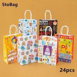 Gift Wrap StoBag Birthday Party Paper Bag Packaging Candy For Kids Baby Shower Decoration Chocolate Suppliy Wholesale 24Pcs