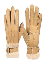 Five Fingers Gloves Sheepskin Winter For Women Men Real Cashmere Fur Warm Ladies Full Finger Genuine Leather Mitten9557138