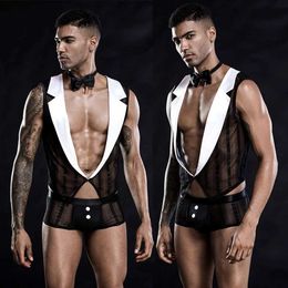 Sexy Set JSY Cosplay Lingerie Men Waiter Bodysuit Underwear Lace Erotic Catsuit Porno Costumes Role Play Outfits Q240514