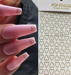 Stickers Decals Nail Art 3D Hearts Gold Manicure Nails Design Adhesive Sticker Wraps Tip Decoration4947493