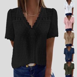 Women's Blouses Shirts & Summer Tops For Women 2024 Dressy Casual Puff Short Sleeve T V Neck Blusas Elegantes Para Mujer