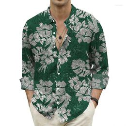 Men's Casual Shirts Hawaii Shirt For Men Flower 3D Print Long Sleeve Cuban Blouse Beach Summer Vacation Lapel Buttons Y2k Tops 4XL