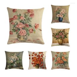 Pillow Floral Style Potted Plant Flower Vase Printed Retro Throw Seat Cover Case Capa Almofadas 45x45cm Sofa ZY157