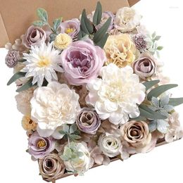 Decorative Flowers White Purple Rose Artificial For Home Room Decor Wedding Marriage Decoration Outdoor Garland DIY Craft Gift Accessories
