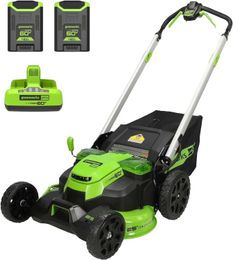 Lawn Mower Greenworks 60V 25 cordless (self-propelled) lawn mower (LED light+aluminum handle) 2 x 4.0Ah battery and dual port fast chargingQ240514