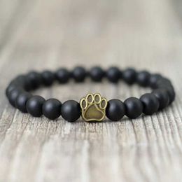 Charm Bracelets Unique French Bulldog Dog Paw Bracelet Men Natural Lava Tiger Eyes Stone Braclet Hand Jewellery Accessories Pulseira Hombre Gift Y240510