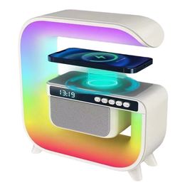 New Big G Bluetooth Audio Multi functional Colourful Atmosphere Light Wireless Fast Charging Bedhead Alarm Clock Intelligent Bluetooth Speaker