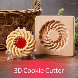 Baking Moulds Portable Wooden Cookie Mould Cutter Household Sandwich Moulds 3D DIY Carved Embossed