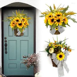 Decorative Flowers Artificial Flower Basket Simulation Sunflower Pumpkin Planters Hanging Garland Ornament Farmhouse Front Door Room Decor