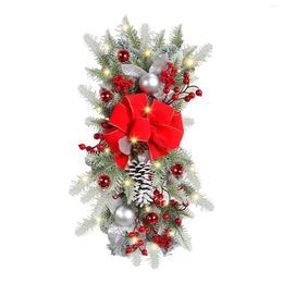 Decorative Flowers LED Lights Christmas Wreath Xmas Front Door Window Stairs Wreaths Pendants Stairway Swag Trim Holiday Decoration