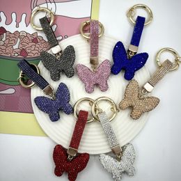 High-end clay full diamond butterfly keychain Diamond ring car key chain women's bag fashion accessory pendant