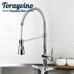 Kitchen Faucets Torayvino Sink Swivel Pull Down Faucet Chrome Polished Solid Brass Mixer Spout Vessel Tap