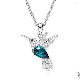 Pendant Necklaces Fashion Blue Green Crystal Hummingbird For Women Cute Animal Bird Choker Clavicle Chain Banquet Wedding Jewellery Gif Dhnue