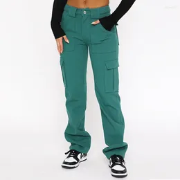 Women's Jeans Vintage Cargo Pants Baggy Women Fashion 90s Streetwear Pockets Overalls Green High Waist Loose Y2k Denim Trousers