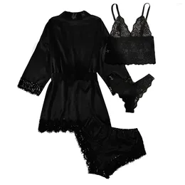 Home Clothing Women's 4pcs Santin Pyjamas Set Includes Shorts Panties Tank Top And Cover-ups For Sexy Elegant Lovely Wear