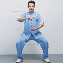 Ethnic Clothing 2024 Chinese Tai Chi Martial Arts Tops Pants Set Taiji Wushu Wing Chun Training Exercise Stage Performance