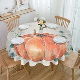 Table Cloth Thanksgiving Eucalyptus Blue Pumpkin Waterproof Tablecloth Decoration Wedding Home Kitchen Dining Room Round