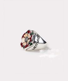 Brand Westwoods ins bloggers same copper gold-plated enamel Mediaeval replica Tudor Enamel Rose Ring Nail 7BZD