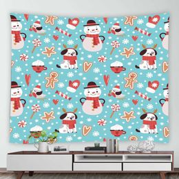 Tapestries Cartoon Santa Claus Reindeer Snowman Pattern Tapestry Home Living Room Bedroom Wall Cloth Decoration Background