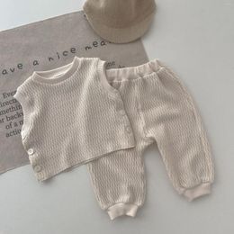 Clothing Sets Spring And Autumn Baby Knitted Vest Trousers Suit Male Female Can Open Buckle Sleeveless Two-Piece