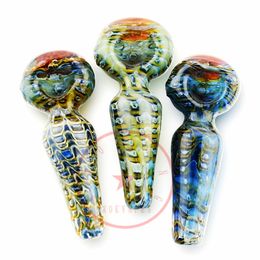 Colorful Bubble Trap Snake Skin Art Smoking Glass Pipes Portable Handmade Dry Herb Tobacco Filter Spoon Bowl Innovative Pocket Cigarette Holder DHL