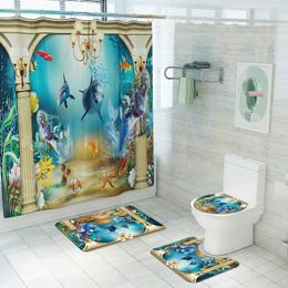 Bath Mats 3D Sea Scenic Printed Carpet For Bathroom Shower Rug Toiletmat Soft Mat Non Slip Absorbent And Curtain