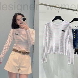 Women's T-Shirt designer Spring/Summer Red Black Fine Stripe Logo Letter Long sleeved Round Neck T-shirt Slim fit slimming and age reducing Fashion Top for Women