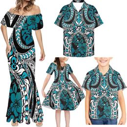 Family Matching Outfits HYCOOL Polynesia 4-piece Home Matching Set Puletasi Style Samoan Canadian Size Summer Couple Set Mom and Me Dress 2022 T240513