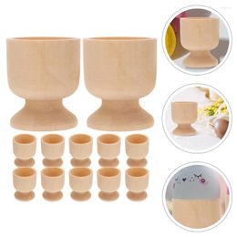 Dinnerware Sets 12 Pcs Easter Egg Tray Gift Graffiti Cup Holder Model Decorative Stand Unfinished Wooden Children DIY Eggs Holding Craft For