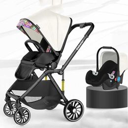 Strollers# High Landscape Baby Stroller 3 in 1 Luxury Infant Set Newborn Car Seat Trolley Folding shock absorption baby pram H240514