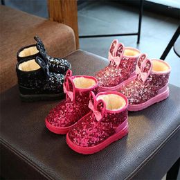 Boots Winter 2024 Children Girls Sequins Cotton Baby Warm Shoes Student Girl Snow Princess Kids Sneakers