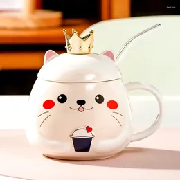 Mugs Cute Cup Ceramic Mug Creative Couple Water Cartoon Large Capacity Milk Coffee With Lid Spoon Straw Gift Giving