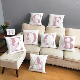 Pillow Super Soft Plush Pillowcase Pink Letter Alphabet Flower Cover 45 45cm White Throw Pillows Covers Home Decor Case