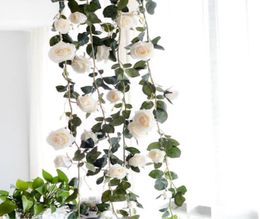 Rose Artificial Flowers DIY Silk Fake Rose Flower Ivy Vine Green Leaves 180 cm Home Wedding Decoration Hanging Christmas Garland6294131