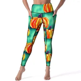 Active Pants Pumpkins Print Leggings Watercolour Halloween High Waist Yoga Elegant Elastic Legging Female Graphic Gym Sports Tights
