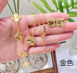 8color 4 Four Leaf Clover Luxury Designer Jewelry Sets Shell Brass Copper Women Bracelet Earrings Neckla