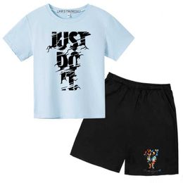 Clothing Sets Print Kids Summer Cute Short Sleeve O-Neck T-shirt Top+Shorts Set 3-12 Year Old Boys and Girls Clothing Childrens T-shirt Clothing d240514