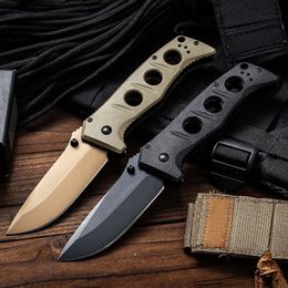 Top quality High End 275 Folding Knife D2 Drop Point Titanium Coated Blade G10 + Stainless Steel Sheet Handle EDC Pocket Knives With Nylon Bag