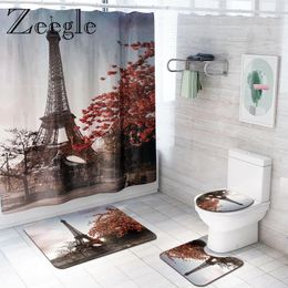 Bath Mats Zeegle Printed Tower Mat Set Waterproof Toilet Curtain Anti-slip Bathroom Doormat Modern For Decoration