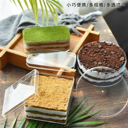 Disposable Cups Straws 10pcs Transparent Square Round Cookie Soy Milk Box Biscuit Tin Melaleuca Cake Mousse Fruit Salad Packaging Boxes