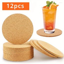 Table Mats 12PCS Cup Mat Natural Round Wooden Pad Durable Non-Slip Cork Tea Coffee Mug Drinks Holder For Decor DIY Tableware